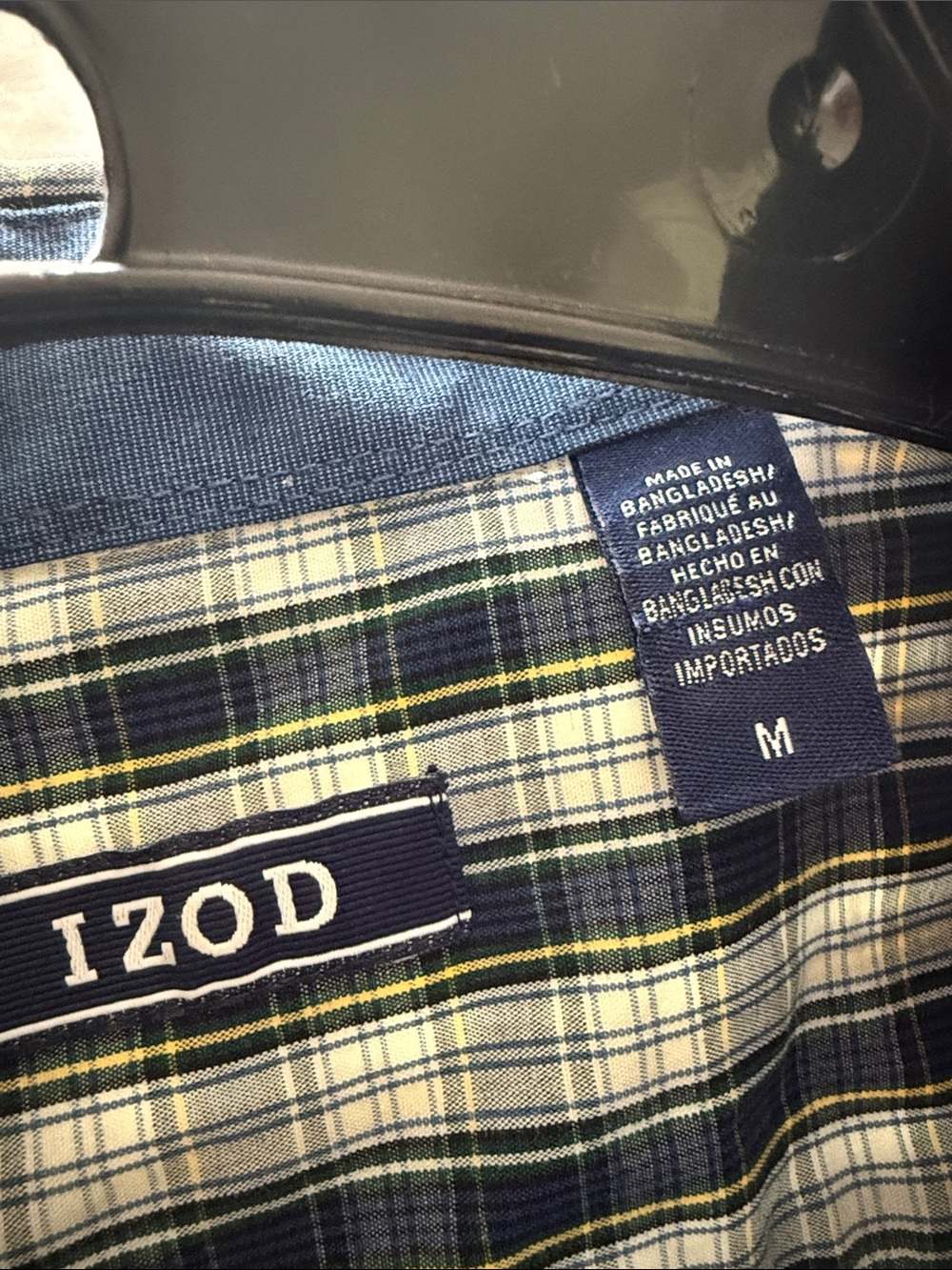 Izod Mens Navy Green Yellow Plaid Button-Down Shirt Like New Medium - Picture 7 of 8